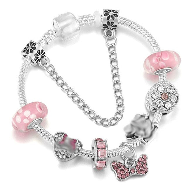 Antique Crystal Heart Charm Bracelet