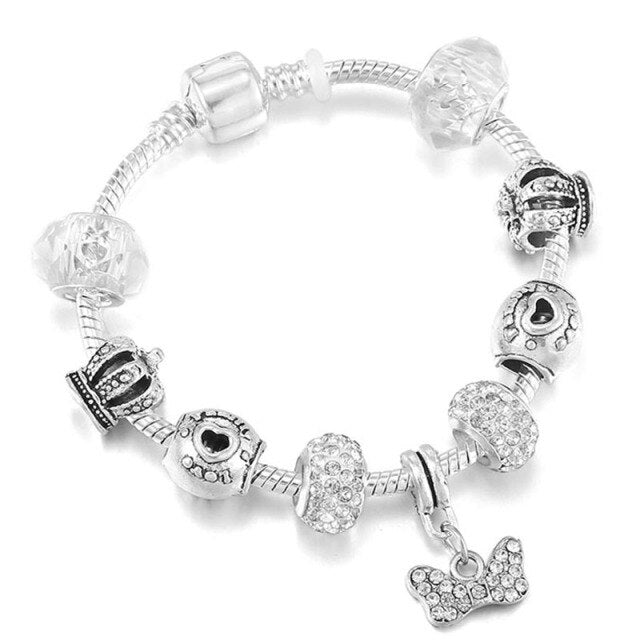 Antique Crystal Heart Charm Bracelet