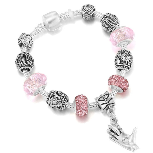 Antique Crystal Heart Charm Bracelet
