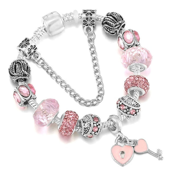 Antique Crystal Heart Charm Bracelet