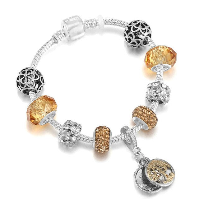Antique Crystal Heart Charm Bracelet