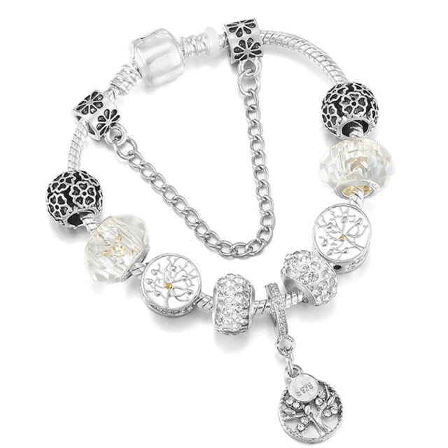 Antique Crystal Heart Charm Bracelet
