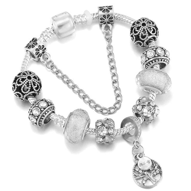 Antique Crystal Heart Charm Bracelet