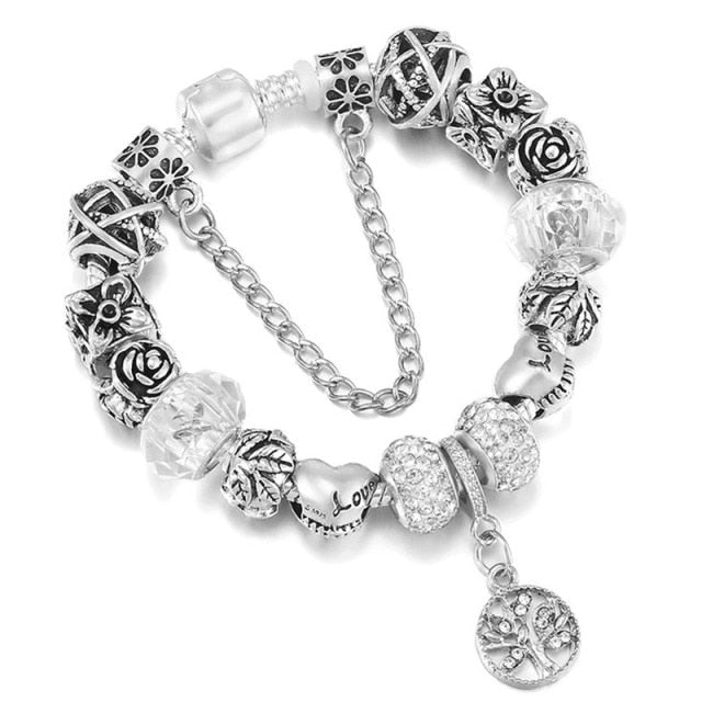 Antique Crystal Heart Charm Bracelet