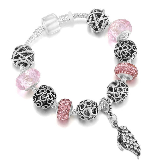 Antique Crystal Heart Charm Bracelet