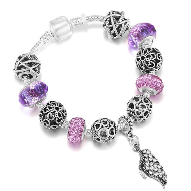 Antique Crystal Heart Charm Bracelet