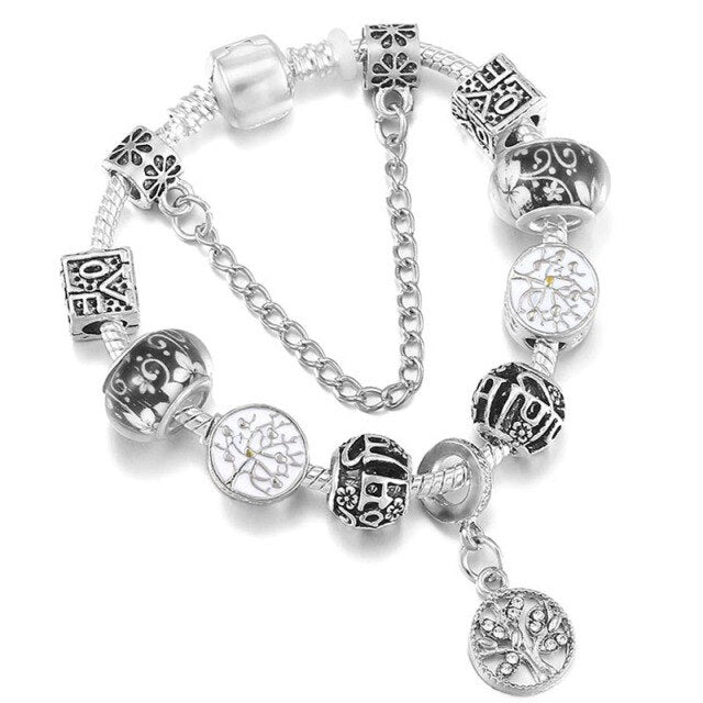 Antique Crystal Heart Charm Bracelet