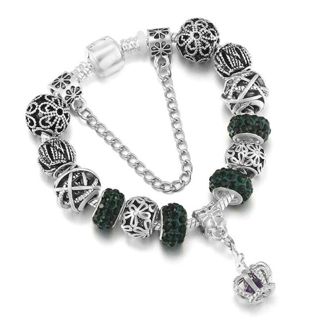 Antique Crystal Heart Charm Bracelet