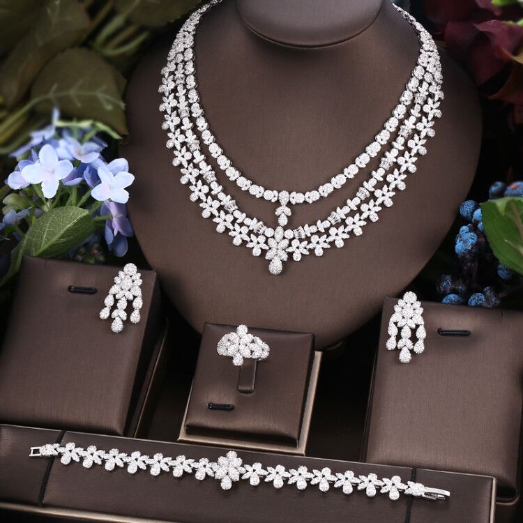 4pcs  Dubai Nigeria CZ Crystal Wedding Jewelry Sets