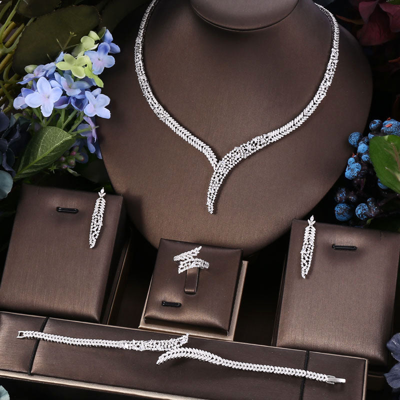 4pcs  Dubai Nigeria CZ Crystal Wedding Jewelry Sets