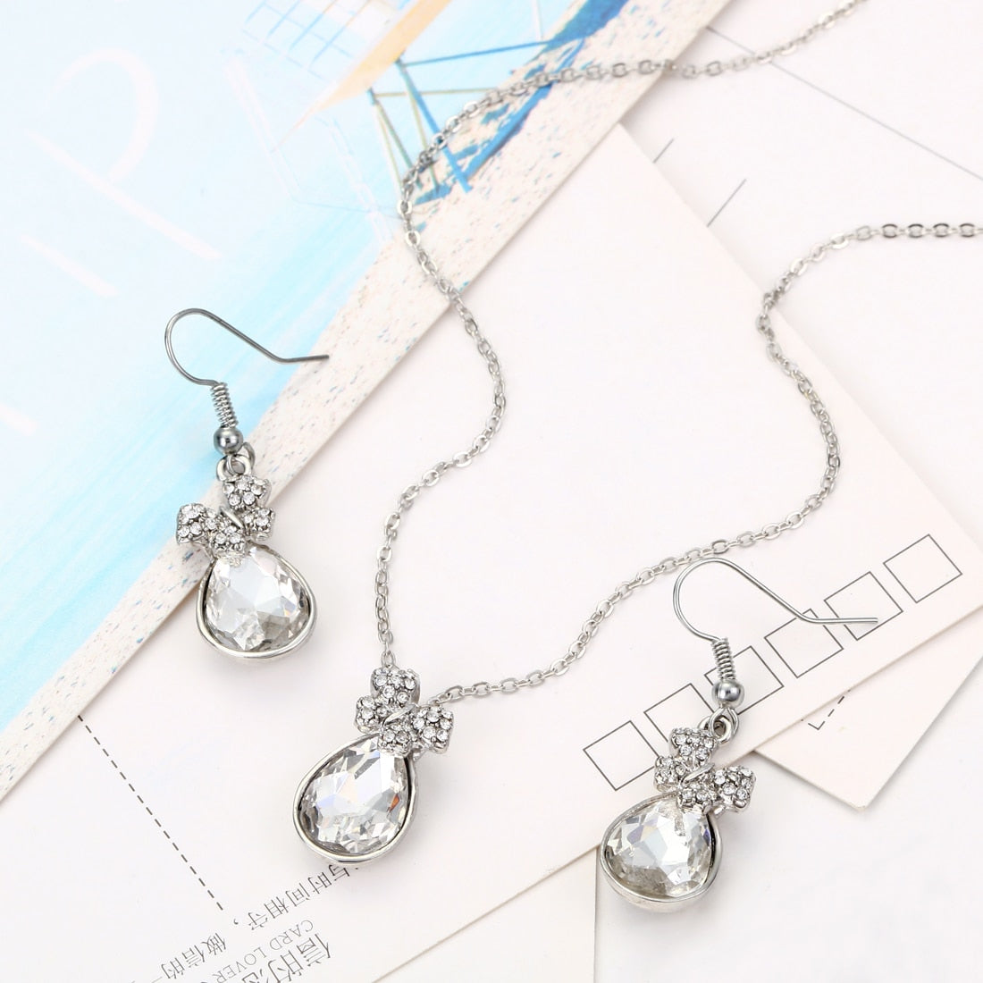 Natural Stone Cubic Zirconia Crystal  Bridal Jewelry Sets