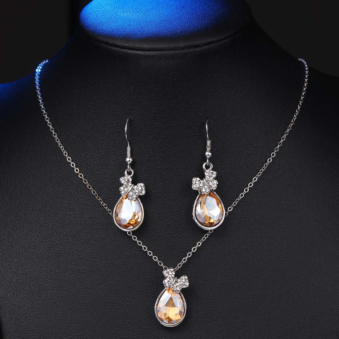 Natural Stone Cubic Zirconia Crystal  Bridal Jewelry Sets
