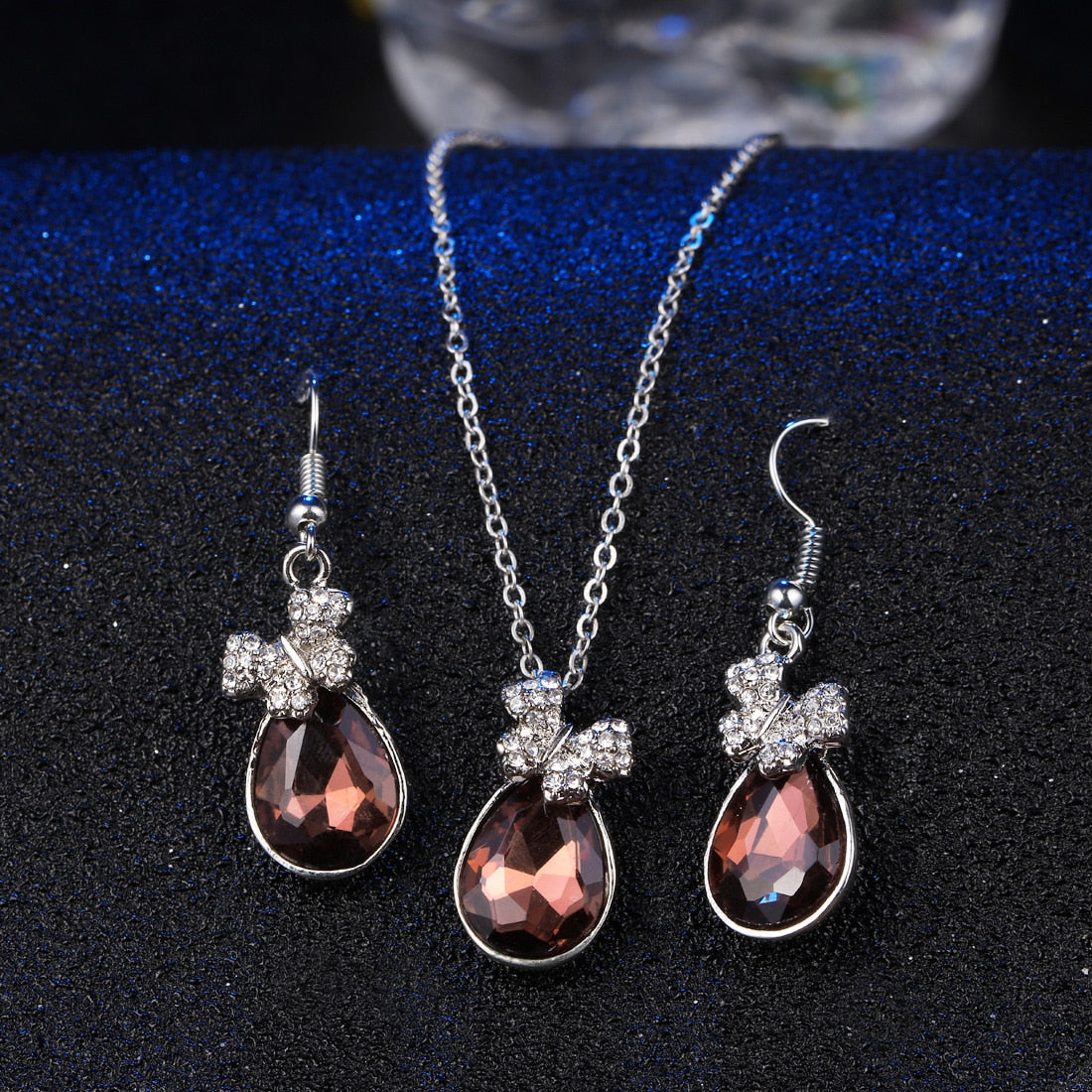 Natural Stone Cubic Zirconia Crystal  Bridal Jewelry Sets