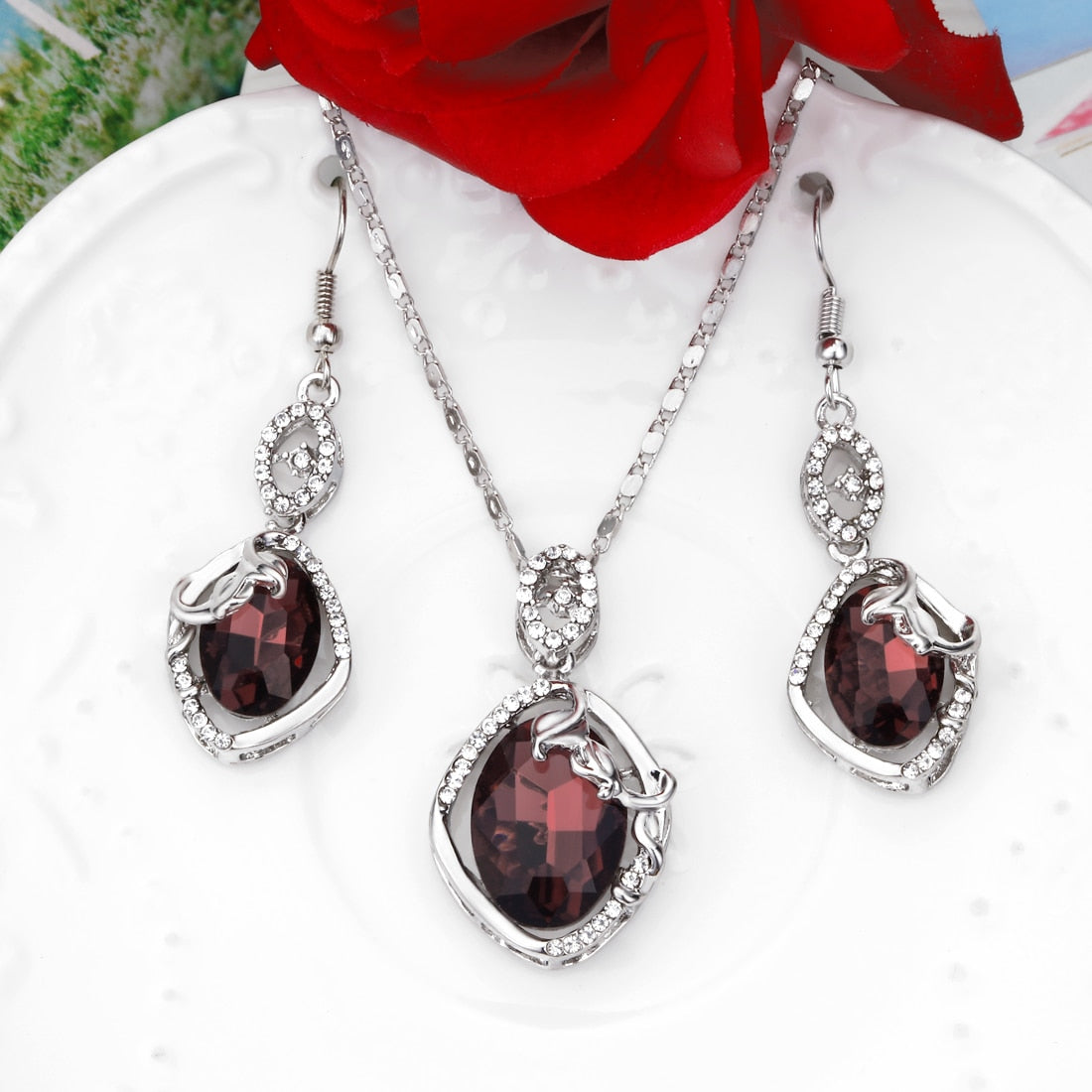 Natural Stone Cubic Zirconia Crystal  Bridal Jewelry Sets