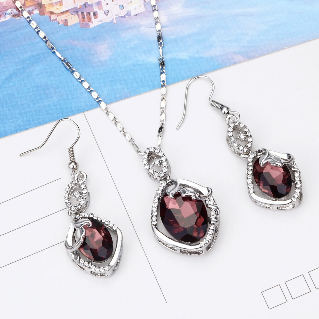 Natural Stone Cubic Zirconia Crystal  Bridal Jewelry Sets