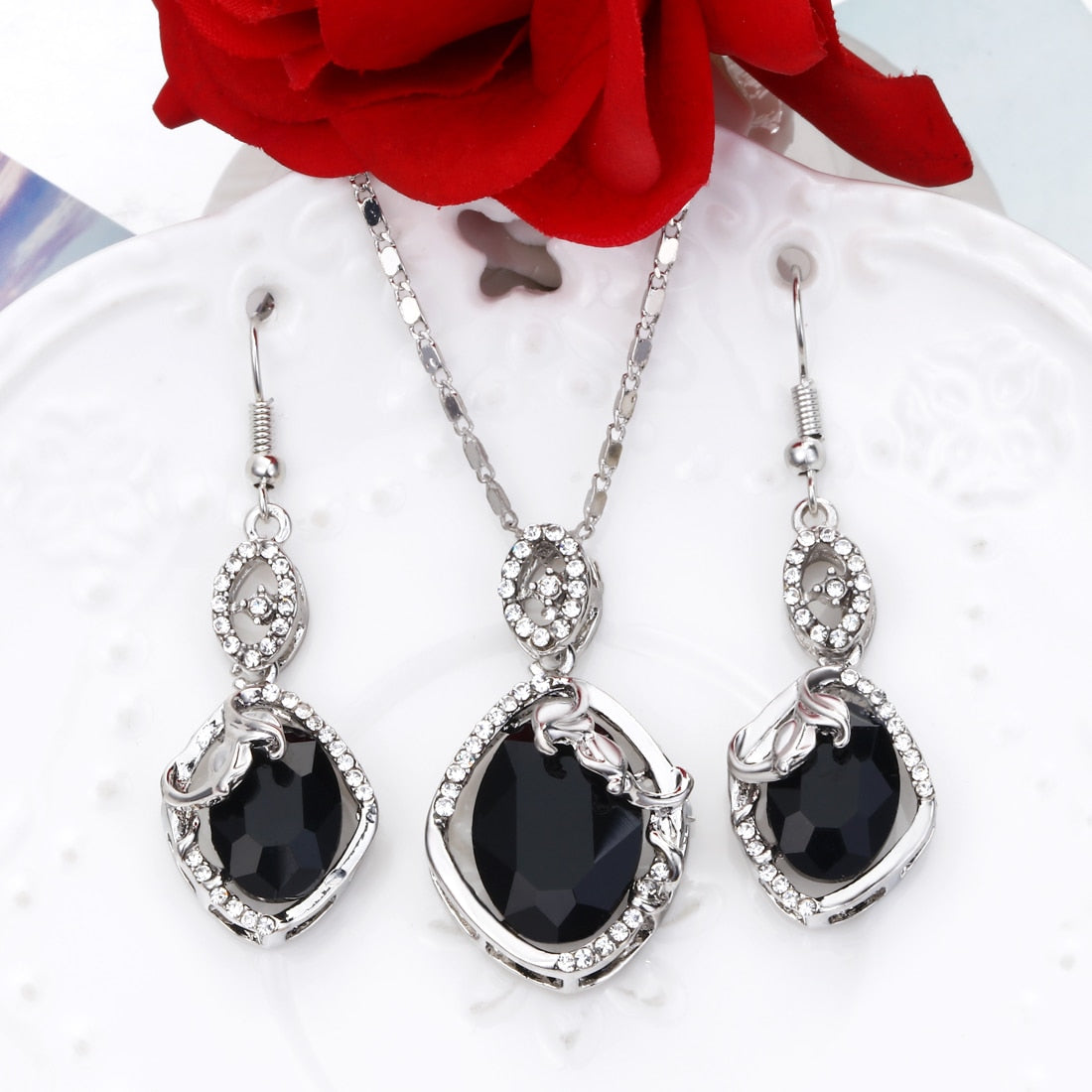 Natural Stone Cubic Zirconia Crystal  Bridal Jewelry Sets