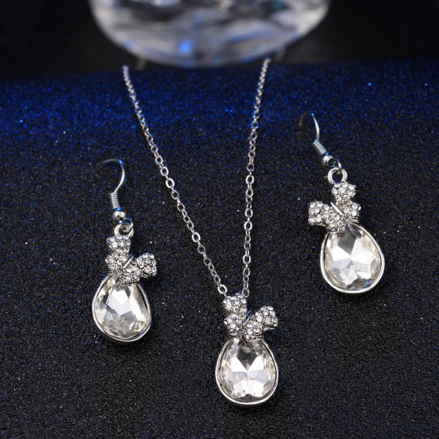 Natural Stone Cubic Zirconia Crystal  Bridal Jewelry Sets