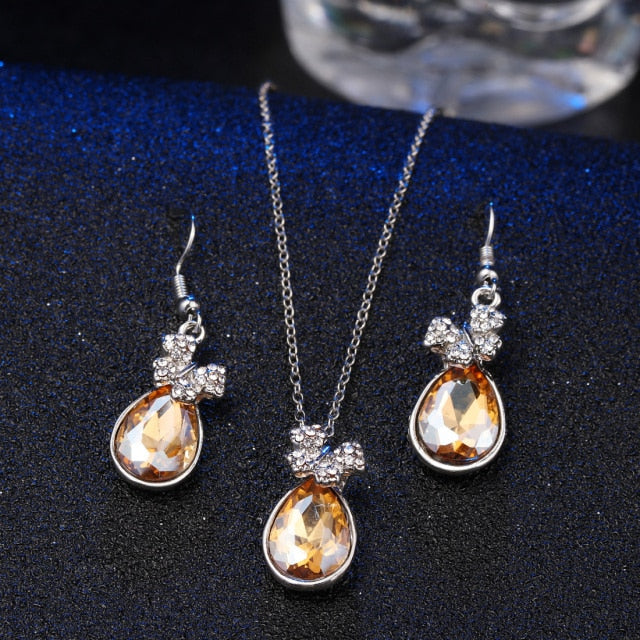 Natural Stone Cubic Zirconia Crystal  Bridal Jewelry Sets