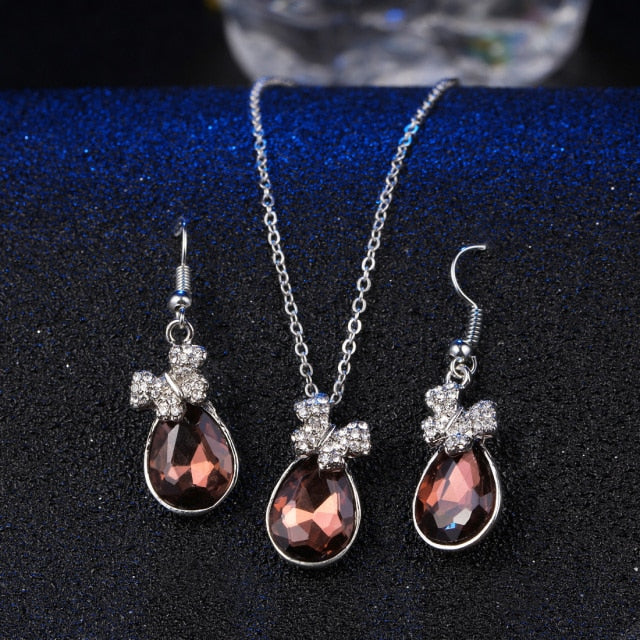 Natural Stone Cubic Zirconia Crystal  Bridal Jewelry Sets