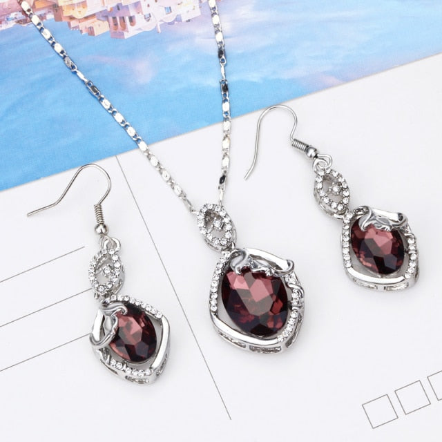 Natural Stone Cubic Zirconia Crystal  Bridal Jewelry Sets