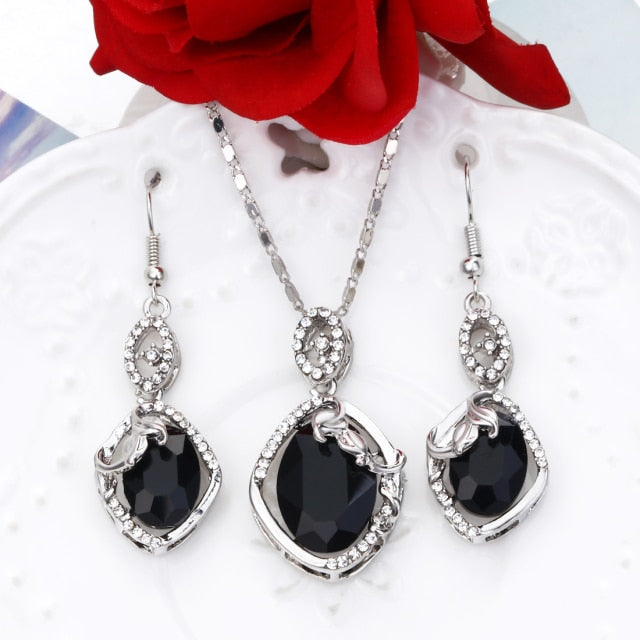 Natural Stone Cubic Zirconia Crystal  Bridal Jewelry Sets