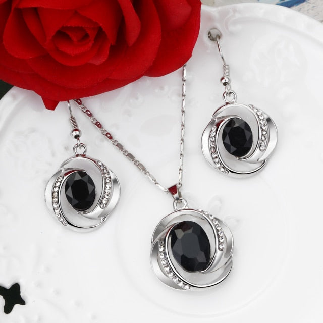 Natural Stone Cubic Zirconia Crystal  Bridal Jewelry Sets