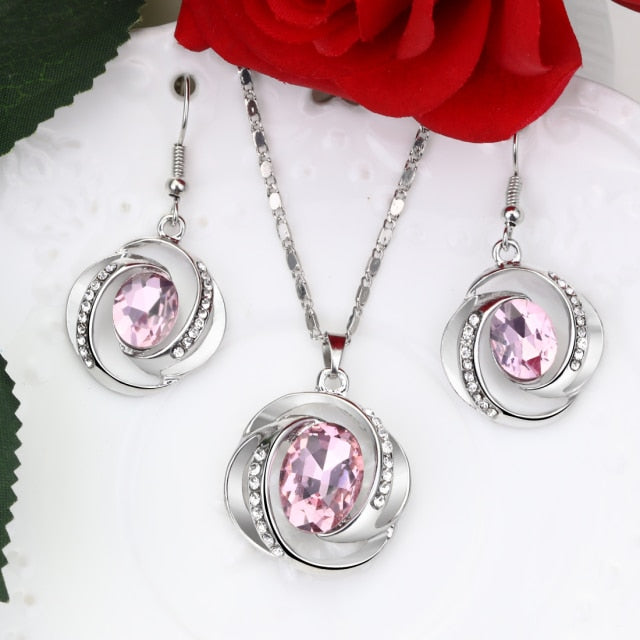 Natural Stone Cubic Zirconia Crystal  Bridal Jewelry Sets