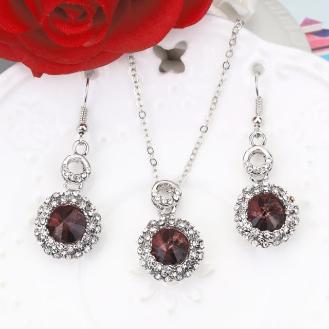 Natural Stone Cubic Zirconia Crystal  Bridal Jewelry Sets