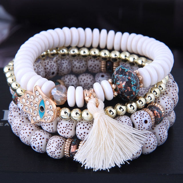 Women Lava Stone Multilayer Bohemia Bracelets Set