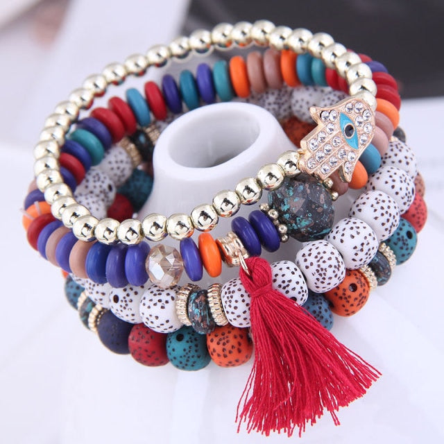 Women Lava Stone Multilayer Bohemia Bracelets Set