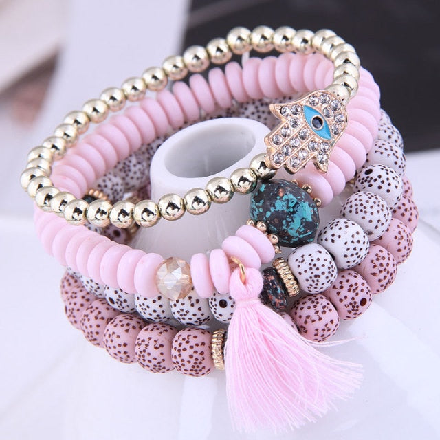 Women Lava Stone Multilayer Bohemia Bracelets Set