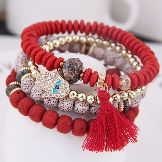 Women Lava Stone Multilayer Bohemia Bracelets Set