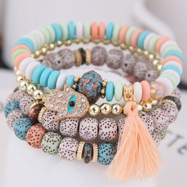 Women Lava Stone Multilayer Bohemia Bracelets Set
