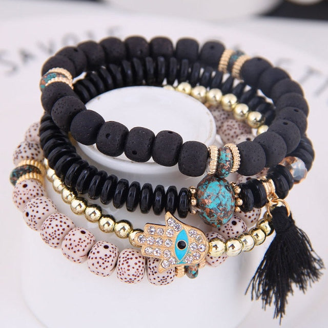 Women Lava Stone Multilayer Bohemia Bracelets Set
