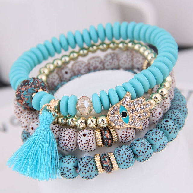 Women Lava Stone Multilayer Bohemia Bracelets Set
