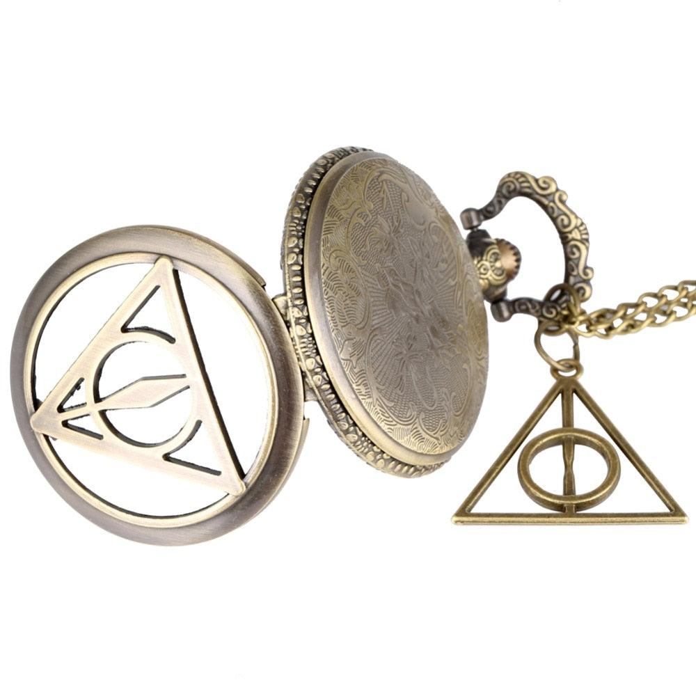 Retro Triangle Hollow Deathly Hallows Quartz Pocket Watch