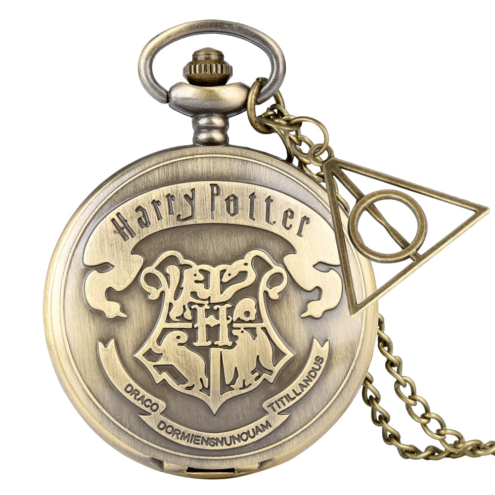 Retro Triangle Hollow Deathly Hallows Quartz Pocket Watch