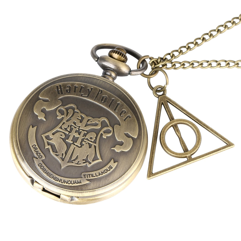 Retro Triangle Hollow Deathly Hallows Quartz Pocket Watch