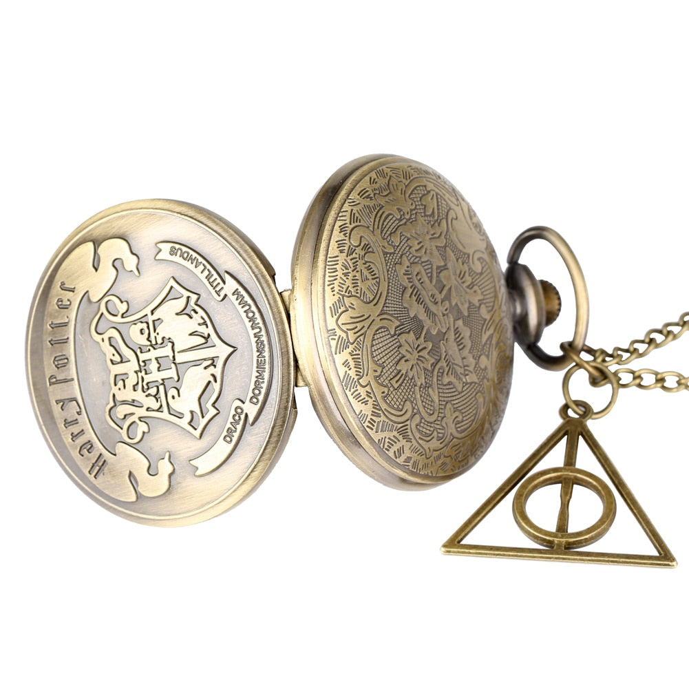 Retro Triangle Hollow Deathly Hallows Quartz Pocket Watch