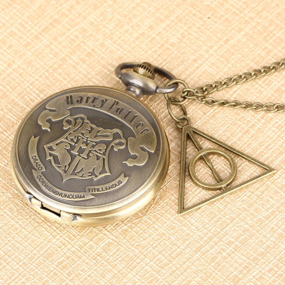 Retro Triangle Hollow Deathly Hallows Quartz Pocket Watch