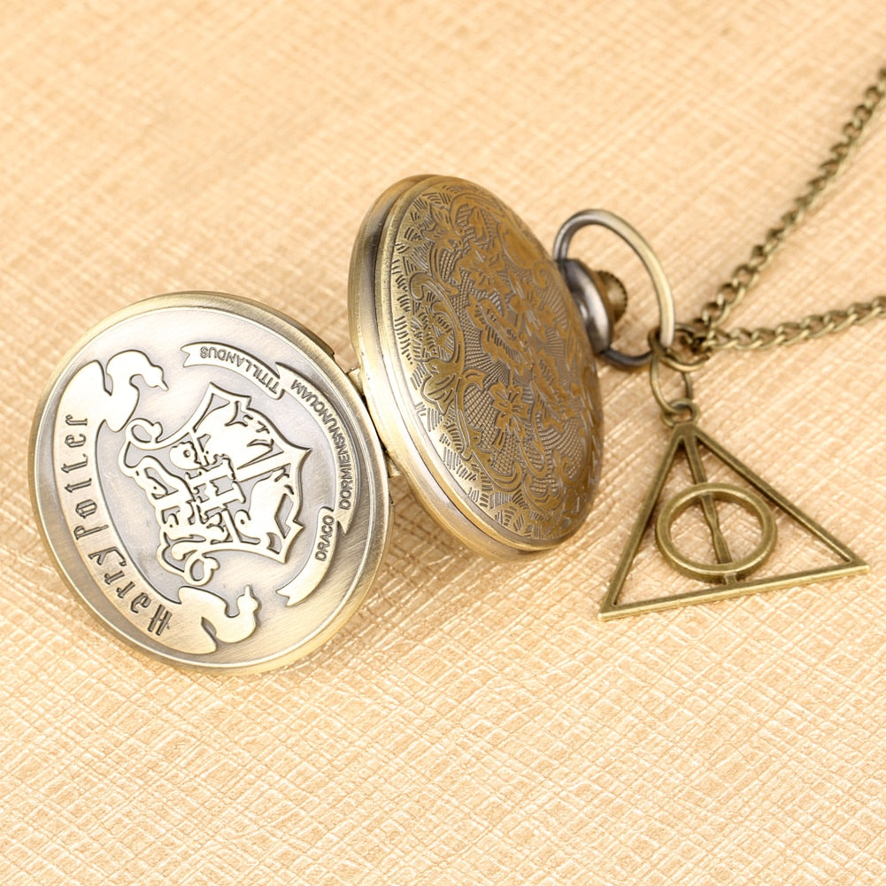 Retro Triangle Hollow Deathly Hallows Quartz Pocket Watch