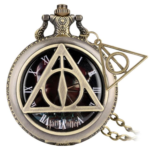 Retro Triangle Hollow Deathly Hallows Quartz Pocket Watch