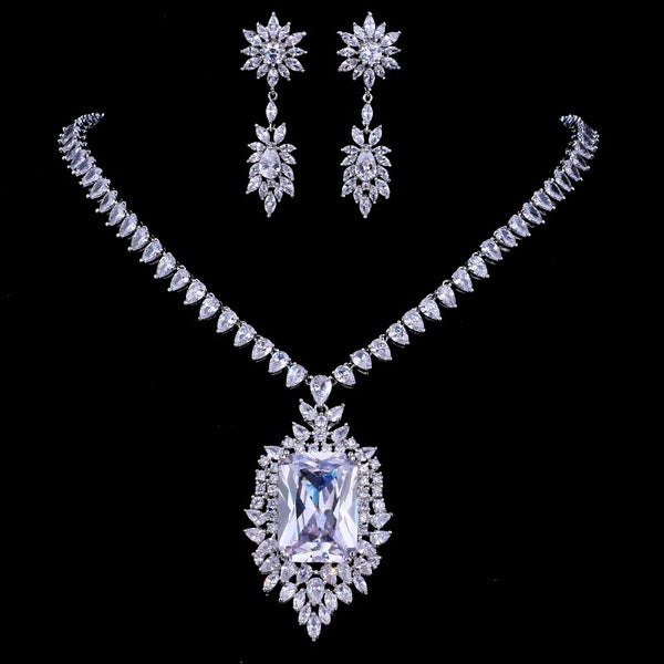 Square Shape Cubic Zircon Necklace And Earring