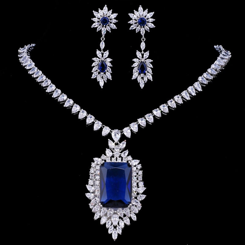Square Shape Cubic Zircon Necklace And Earring