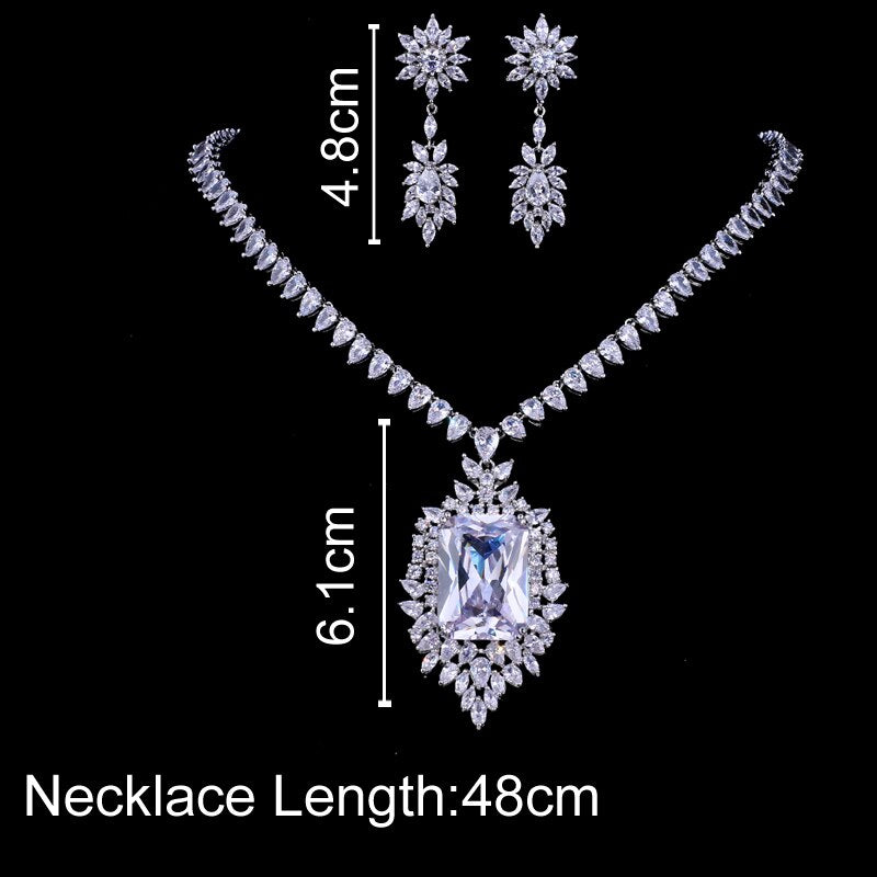 Square Shape Cubic Zircon Necklace And Earring