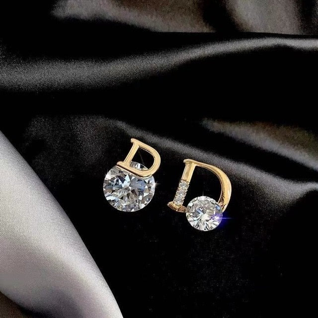 European and American personality shiny D letter asymmetric Earrings