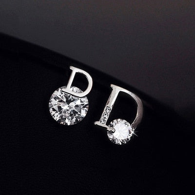 European and American personality shiny D letter asymmetric Earrings