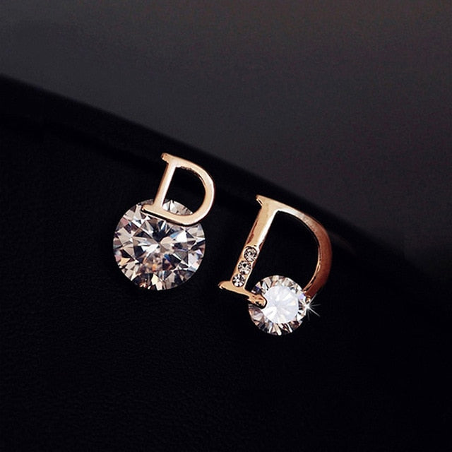 European and American personality shiny D letter asymmetric Earrings