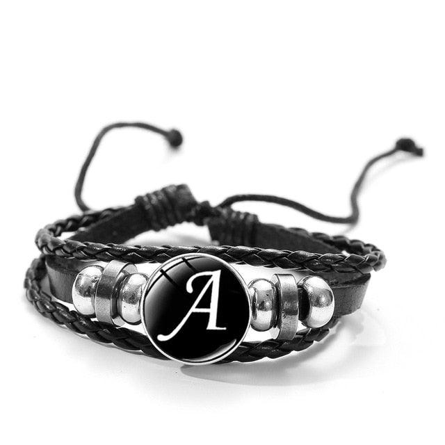 26 Letter A-Z Glass Snap Metal Bead Bracelet