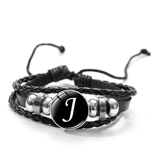 26 Letter A-Z Glass Snap Metal Bead Bracelet